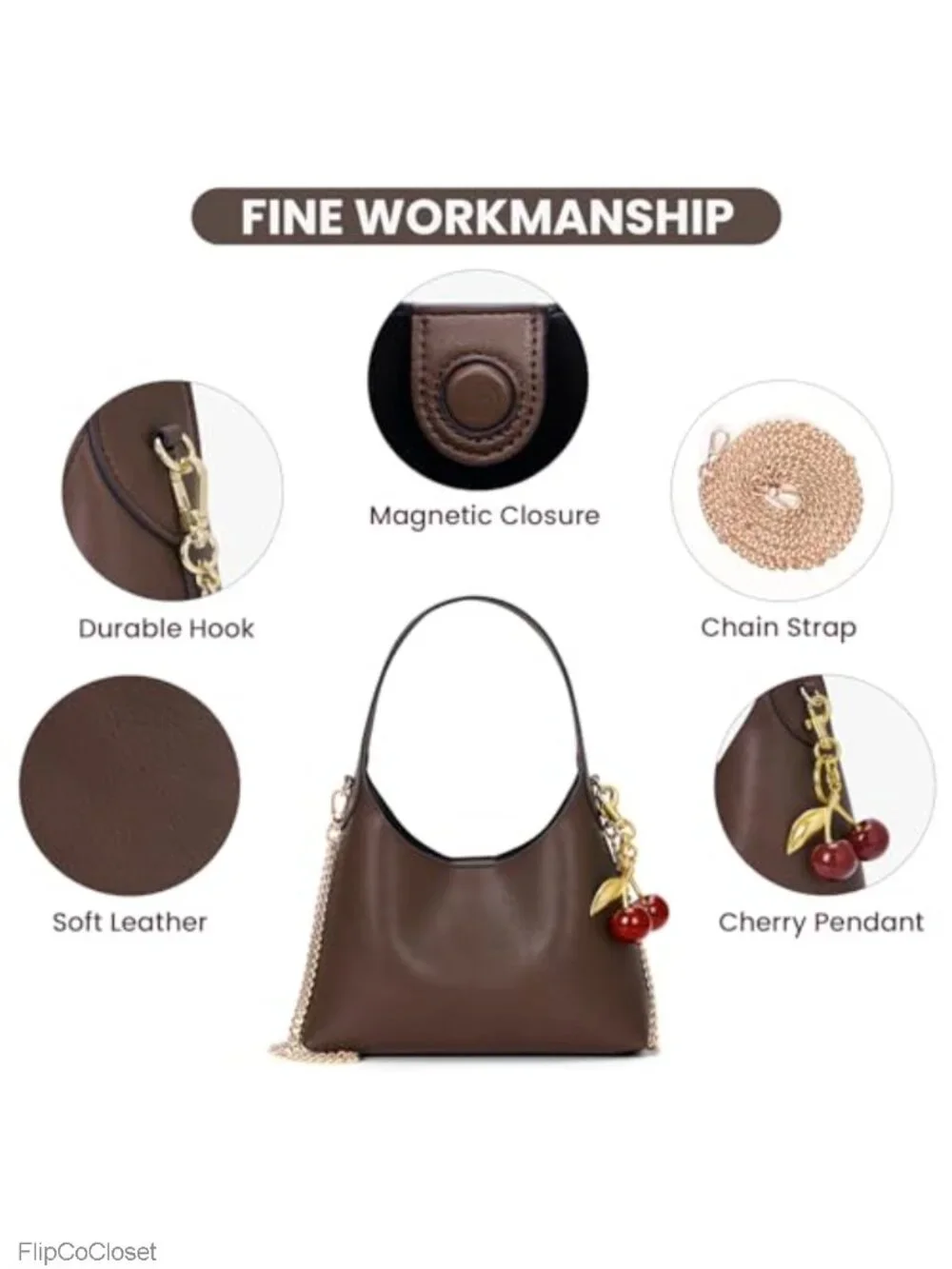 Small Faux Leather Hobo Bag With Cherry Charm Chain Strap